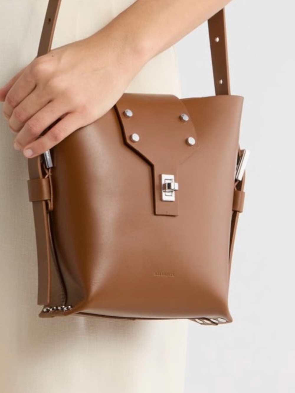 AllSaints Brown Leather Bucket Shoulder Bag